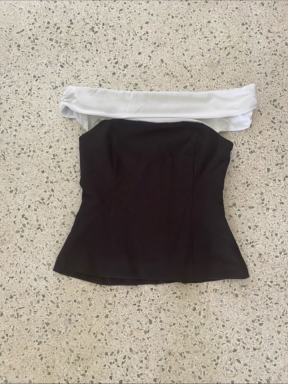 Zara Black Top with White Fold-Over Neckline